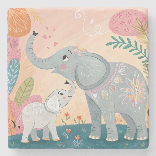 Elefant Mamma och Bebis Stenunderlägg (Framsidan)