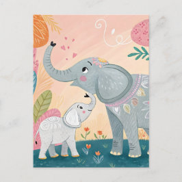 Elefant Mamma och Bebis Vykort