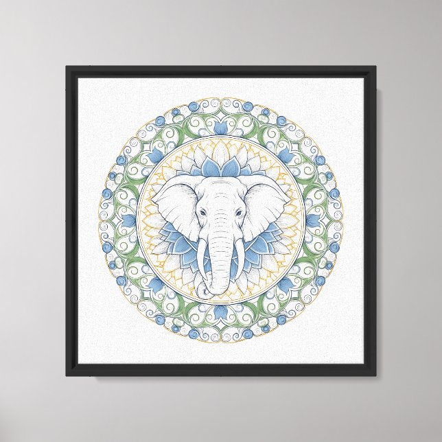 Elefant Mandala Väggkonst Canvastryck (Framsida)