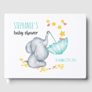 Elefant Måne och Stjärnor Akvarell Baby Shower Gästböcker