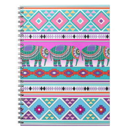 Elefant med Aztec Mönster Anteckningsbok Med Spiral