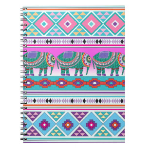 Elefant med Aztec Mönster Anteckningsbok Med Spiral