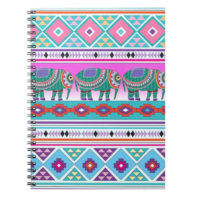 Elefant med Aztec Mönster Anteckningsbok Med Spiral (Framsidan)