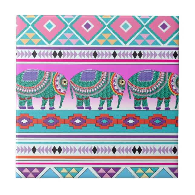 Elefant med Aztec Mönster Kakelplatta (Framsidan)