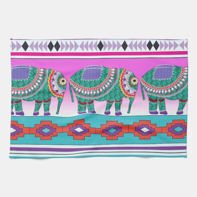 Elefant med Aztec Mönster Kökshandduk (Horisontell)