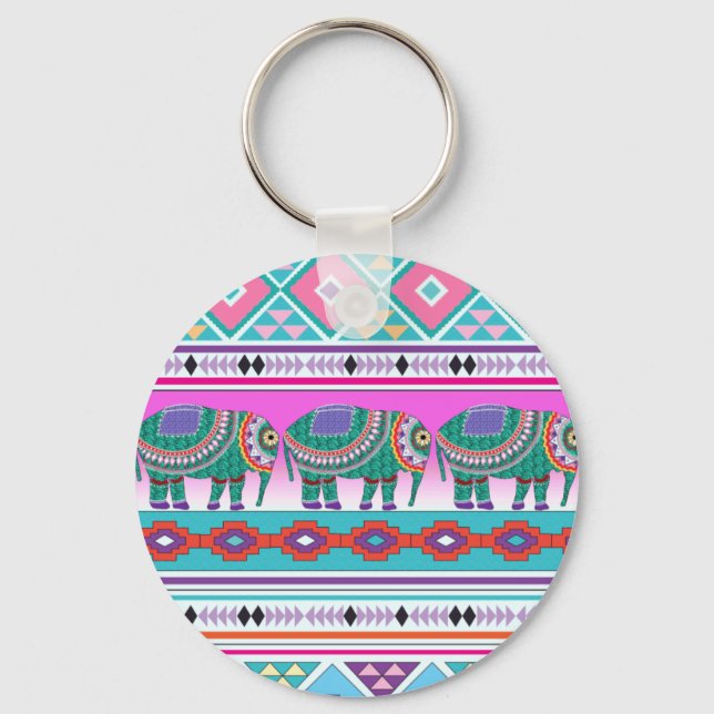 Elefant med Aztec Mönster Nyckelring (Framsida)