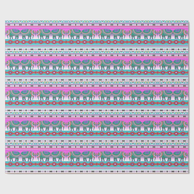 Elefant med Aztec Mönster Presentpapper (Platt)