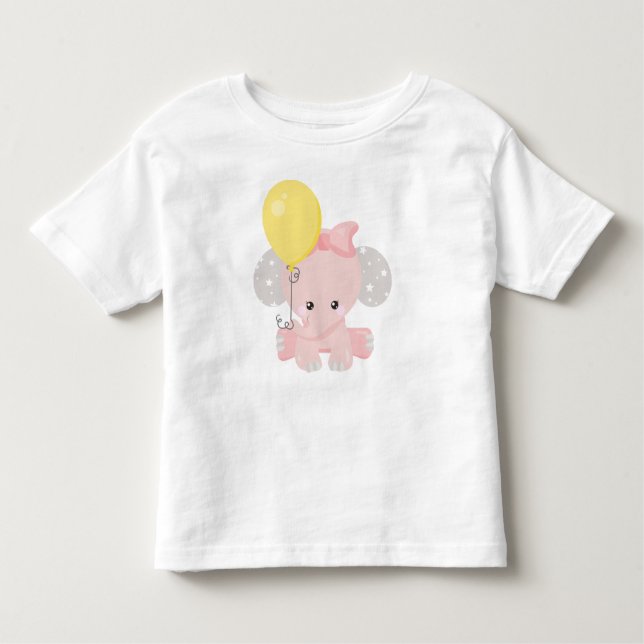 Elefant med ballon, cute Elephant, Krona, stjärnor T Shirt (Framsida)