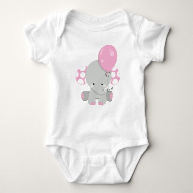 Elefant med ballon, cute Elephant - Rosa Grått T Shirt (Framsida)