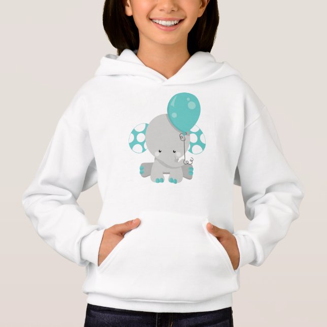 Elefant med ballong, cute Elephant - Blue Grått T Shirt (Framsida)