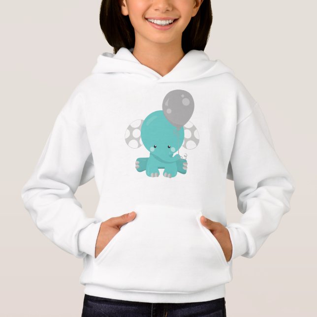 Elefant med ballonger, blå elefant, klutdjur t shirt (Framsida)