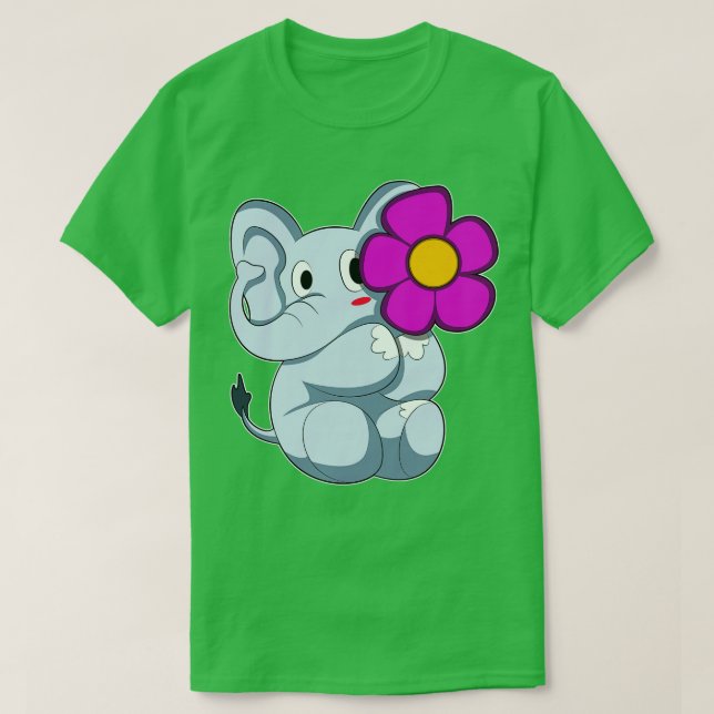 Elefant med blomma 3 t shirt (Design framsida)