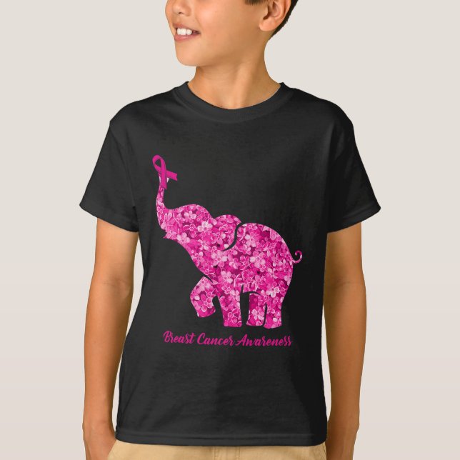 Elefant med blommande bröstcancer - medvetandegrad t shirt (Framsida)