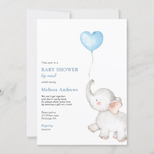 Elefant med Blue Balloon Baby Shower by Mail Inbjudningar