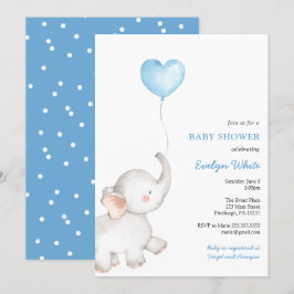 Elefant med Blue Balloon Baby Shower Inbjudningar