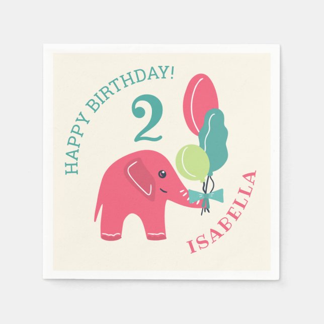 Elefant med den 2nd födelsedagen för pappersservett (Framsidan)