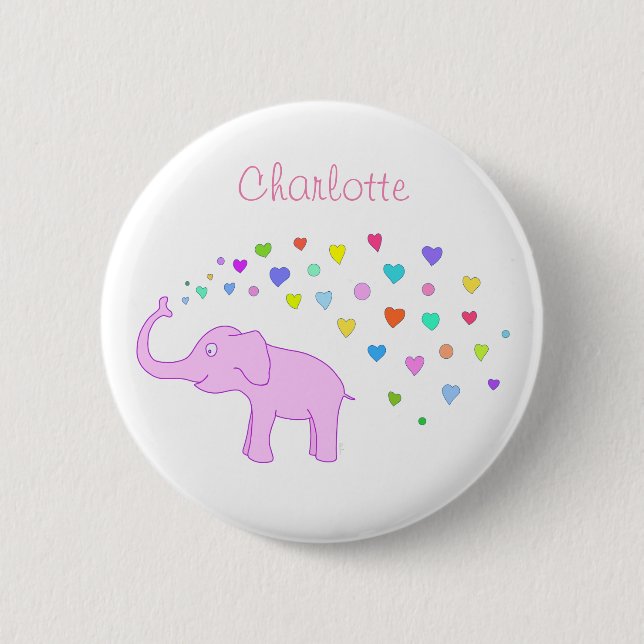 Elefant med färgade hjärtan knapp (Framsida)