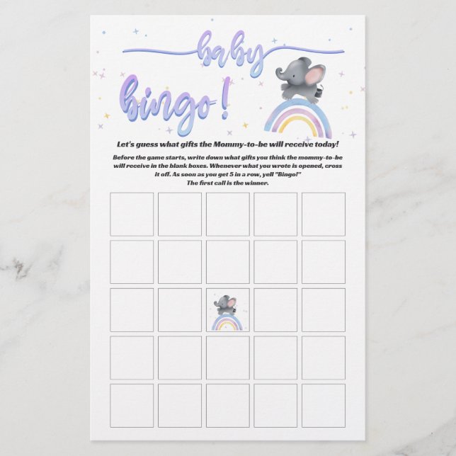 Elefant med färgfullt regnbåge Baby Bingo Game (Framsida)