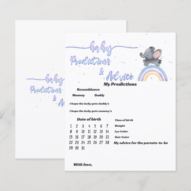 Elefant med färgglad regnbåge Baby Shower-spel (Fram/baksida)