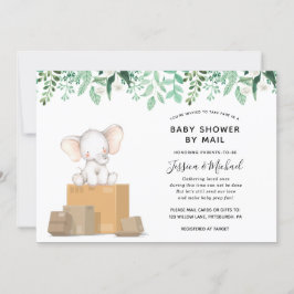 Elefant med Greenery Baby Shower by Mail Inbjudningar