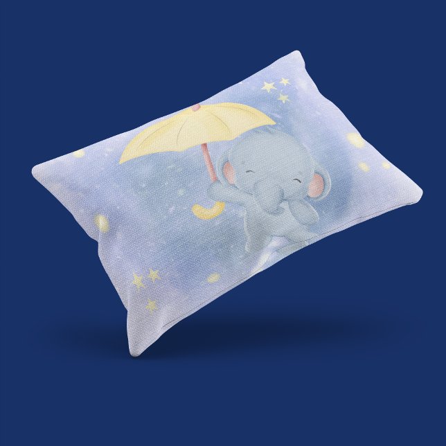 elefant med Gult paraply Lumbarkudde (Elephant With Yellow Umbrella Lumbar Pillow)