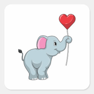Elefant med Heart Balloon Fyrkantigt Klistermärke