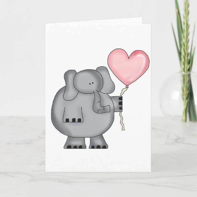 Elefant med Heart Balloon Helgkort (Framsida)