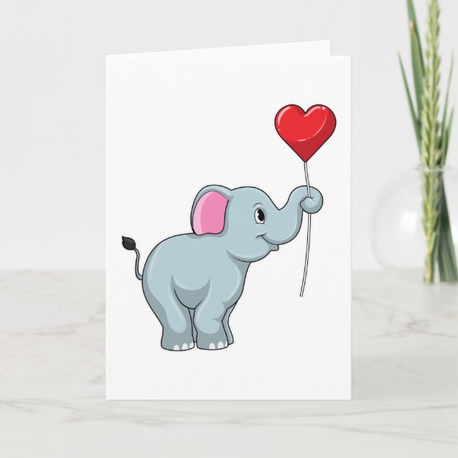 Elefant med Heart Balloon Kort (Framsida)