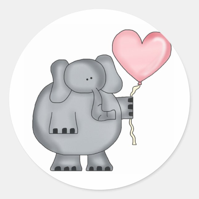 Elefant med Heart Balloon Runt Klistermärke (Framsida)