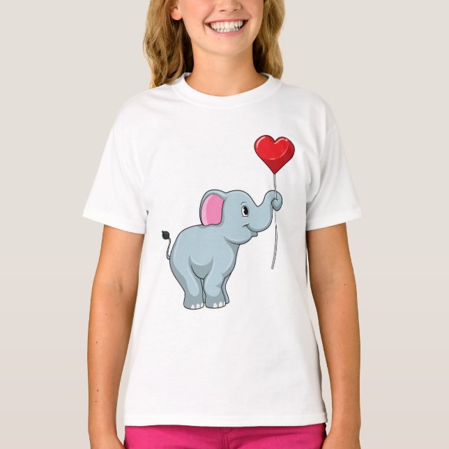 Elefant med Heart Balloon T Shirt (Framsida)