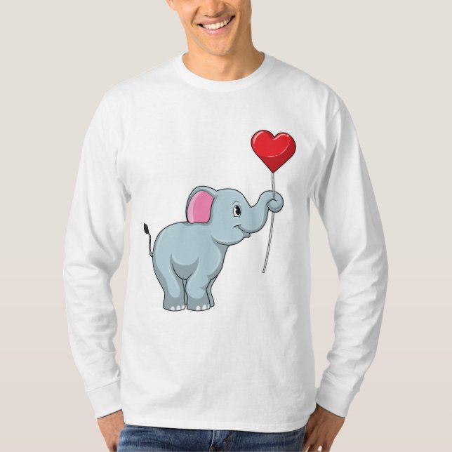 Elefant med Heart Balloon T Shirt (Framsida)