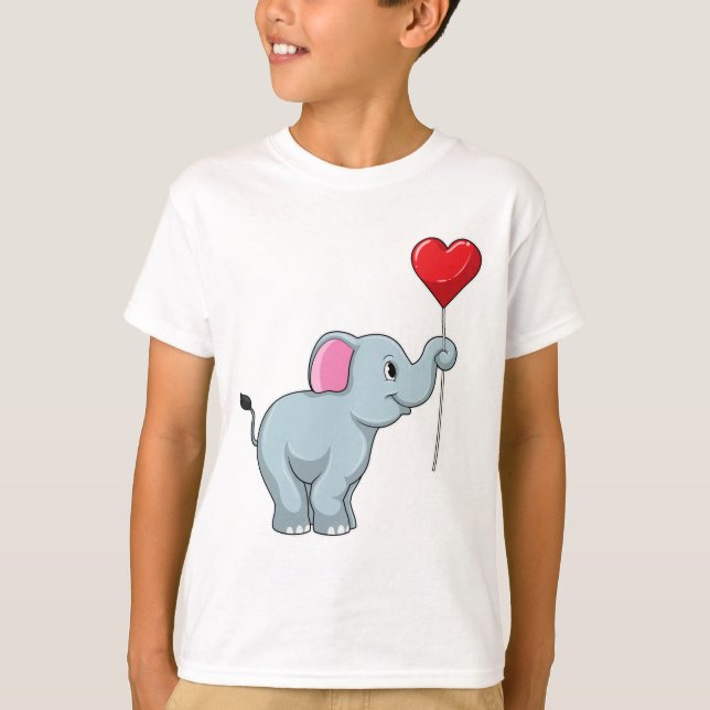 Elefant med Heart Balloon T Shirt (Framsida)