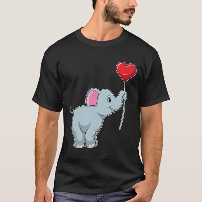 Elefant med Heart Balloon T Shirt (Framsida)