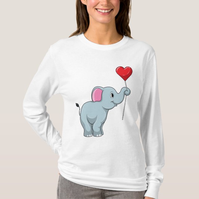 Elefant med Heart Balloon T Shirt (Framsida)