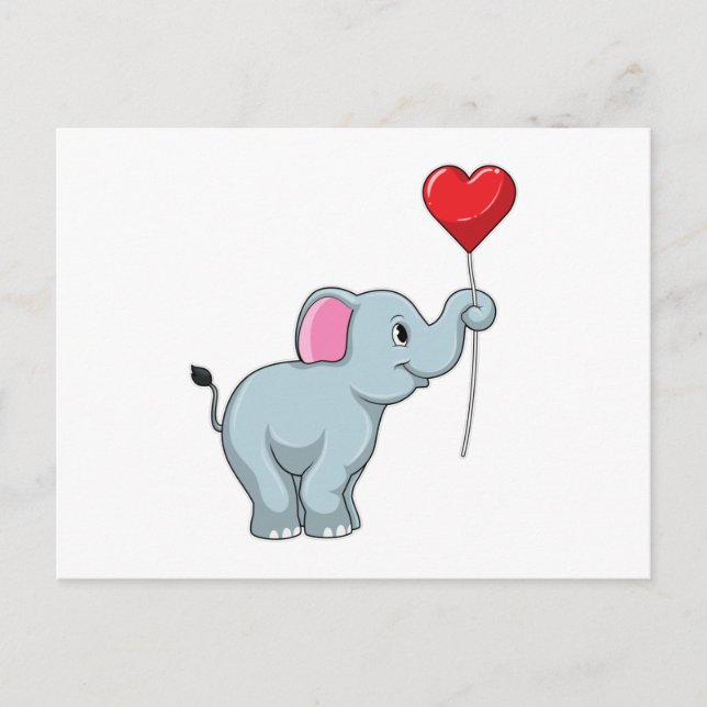 Elefant med Heart Balloon Vykort (Framsida)