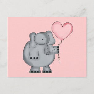 Elefant med Heart Balloon Vykort