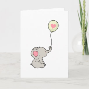 Elefant med Heart i Ballon Kort