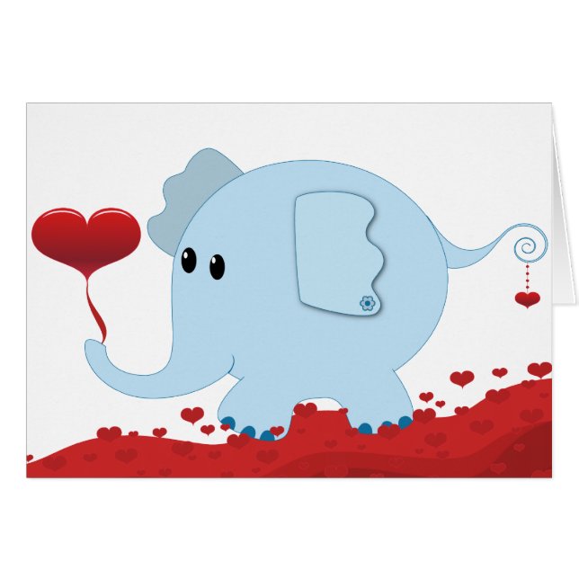 Elefant med hearts-01 hälsningskort (Framsidan Horizontal)