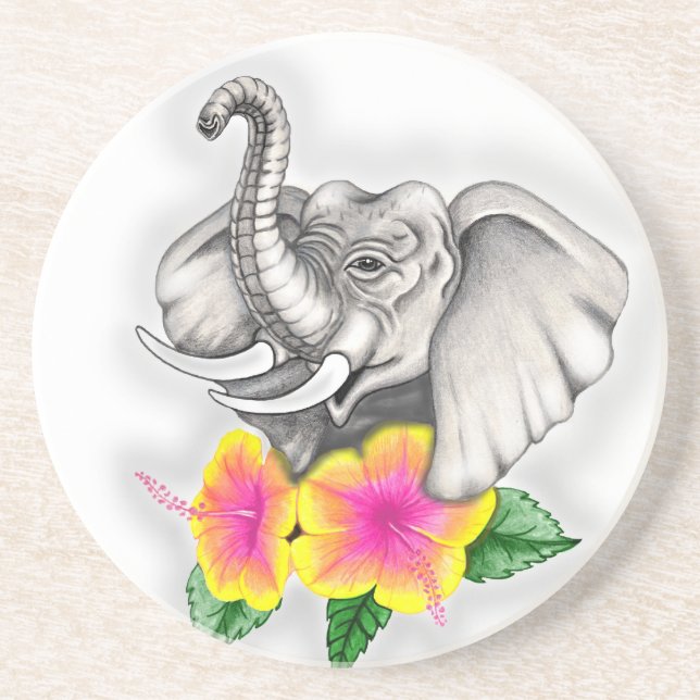 Elefant med Hibiscus Design Underlägg (Framsidan)