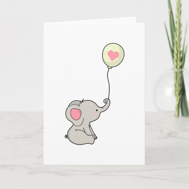 Elefant med hjärta i ballong kort (Framsida)