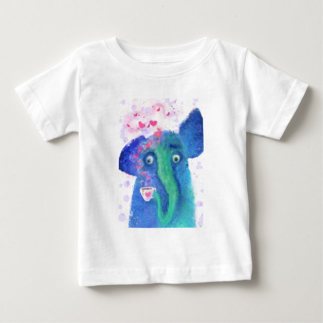 Elefant med kaffe Baby T-Shirt (Framsida)