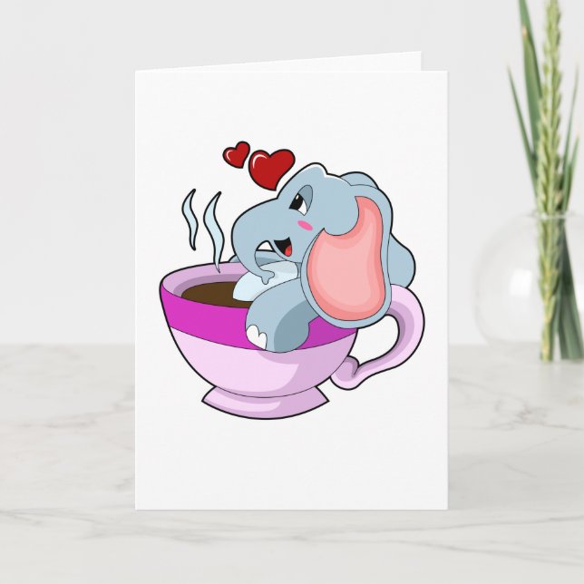 Elefant med kaffekopp kort (Framsida)