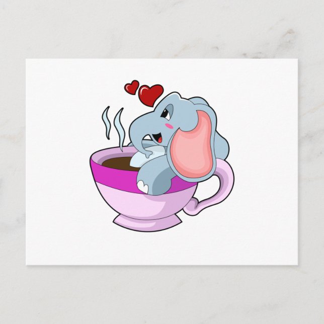 Elefant med kaffekopp vykort (Framsida)