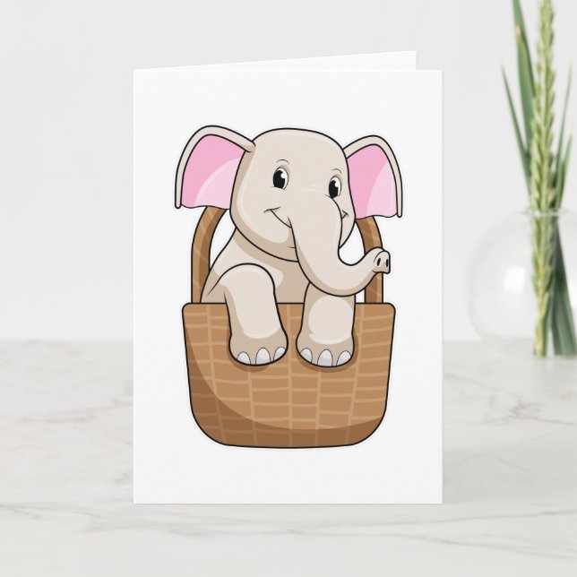 Elefant med korg kort (Framsida)