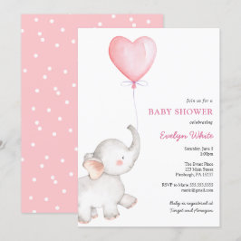 Elefant med Rosa Balloon Baby Shower-inbjudan Inbjudningar