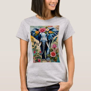 Elefant Med Rosor Och Trollsländor Lappteknik T Shirt