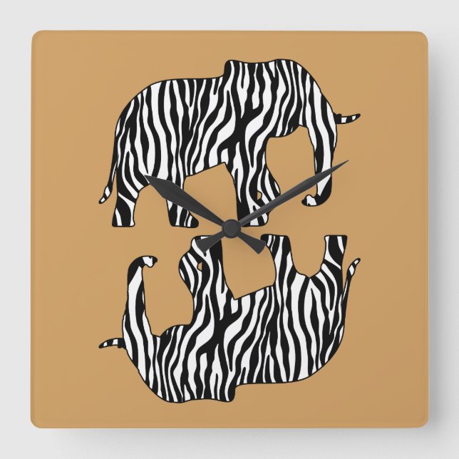 Elefant med Zebra ränder + dina idéer Fyrkantig Klocka (Framsida)