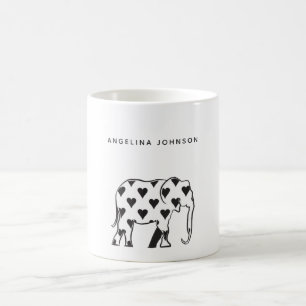Elefant, Minimal Svart och Vitt Mönster Namn Kaffemugg