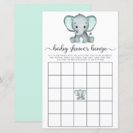Elefant Mint Vattenfärg Baby Bingo Bris Shower Gam