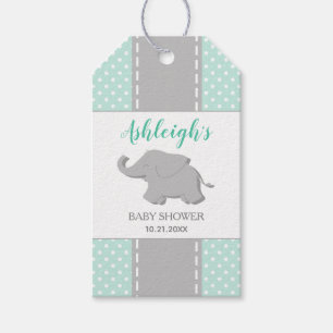 Elefant Mintgrön Prickig Baby Shower Favor Presentetikett